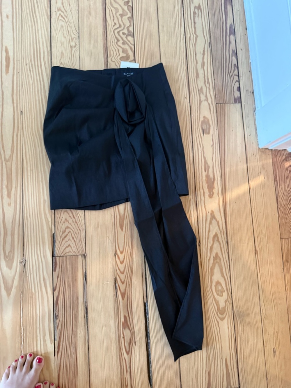 Bardot Carson Black Draped Mini Skirt with Rosette Sash - Picture 5 of 8